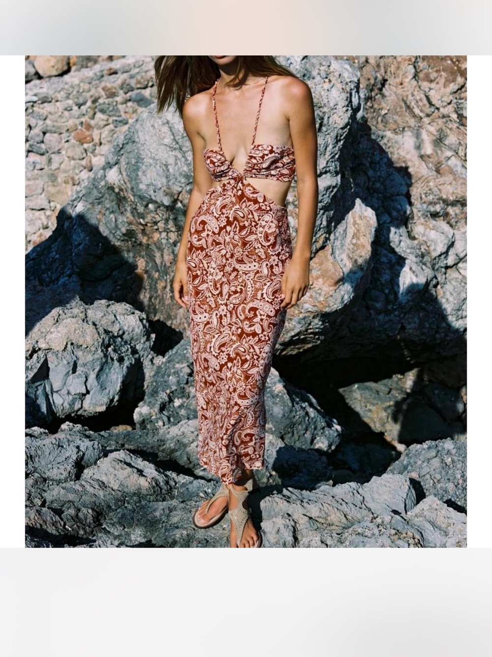 Zara Cutout Print Midi Dress